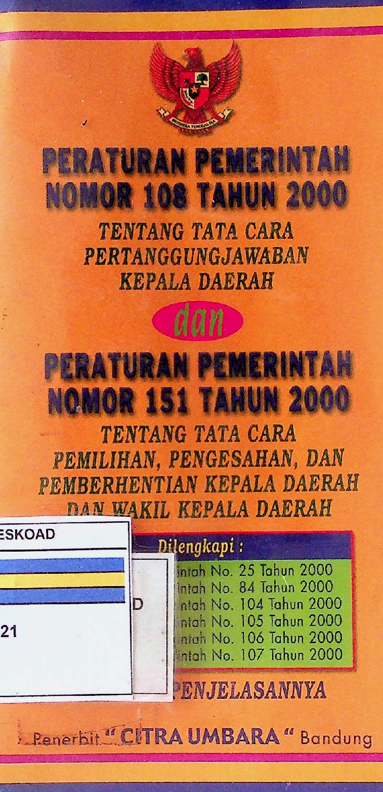 PERATURAN PEMERINTAH NOMOR 108 TAHUN 2000